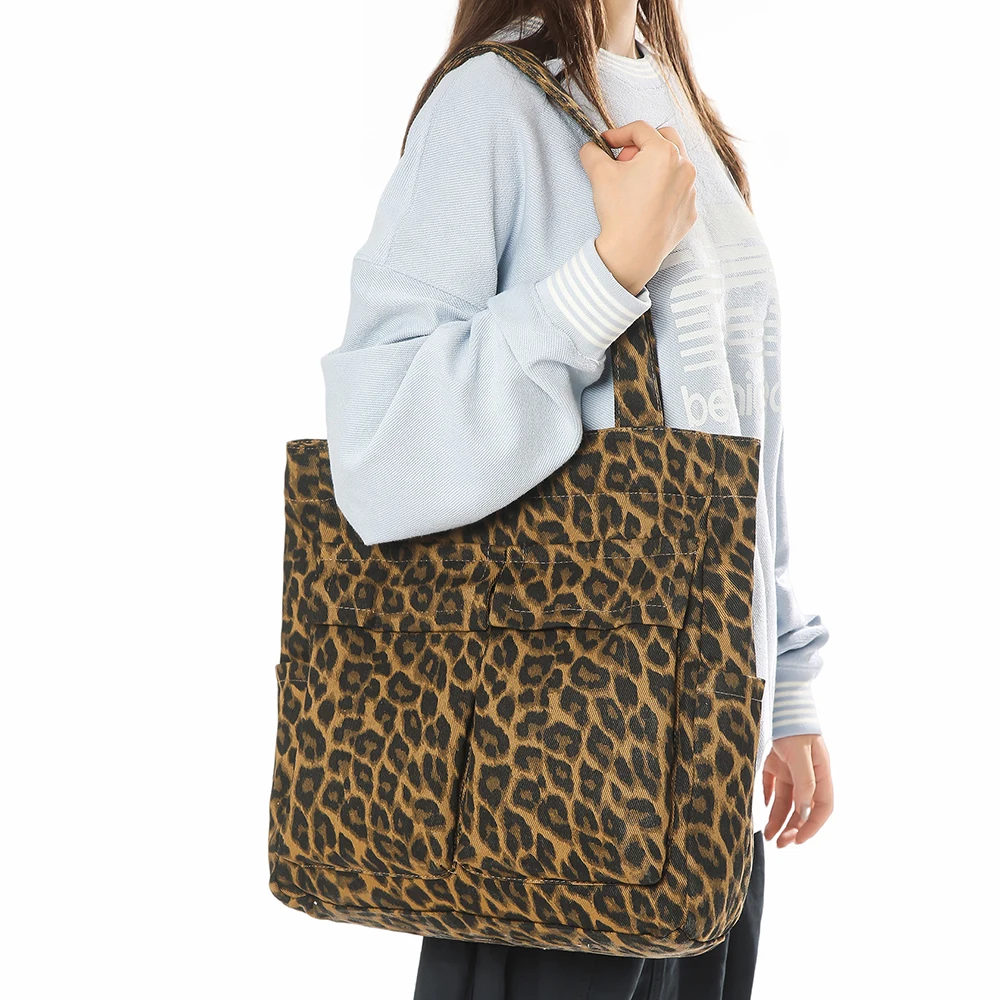 

Холщовая сумка, новая модная сумка через плечо с леопардовым принтом, женская большая вместительная повседневная рабочая одежда, камуфляжная сумка-тоут