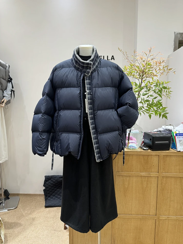 90 piumino da donna con colletto spesso in piumino d'anatra bianca in autunno e inverno, versatile giacca in colore a contrasto