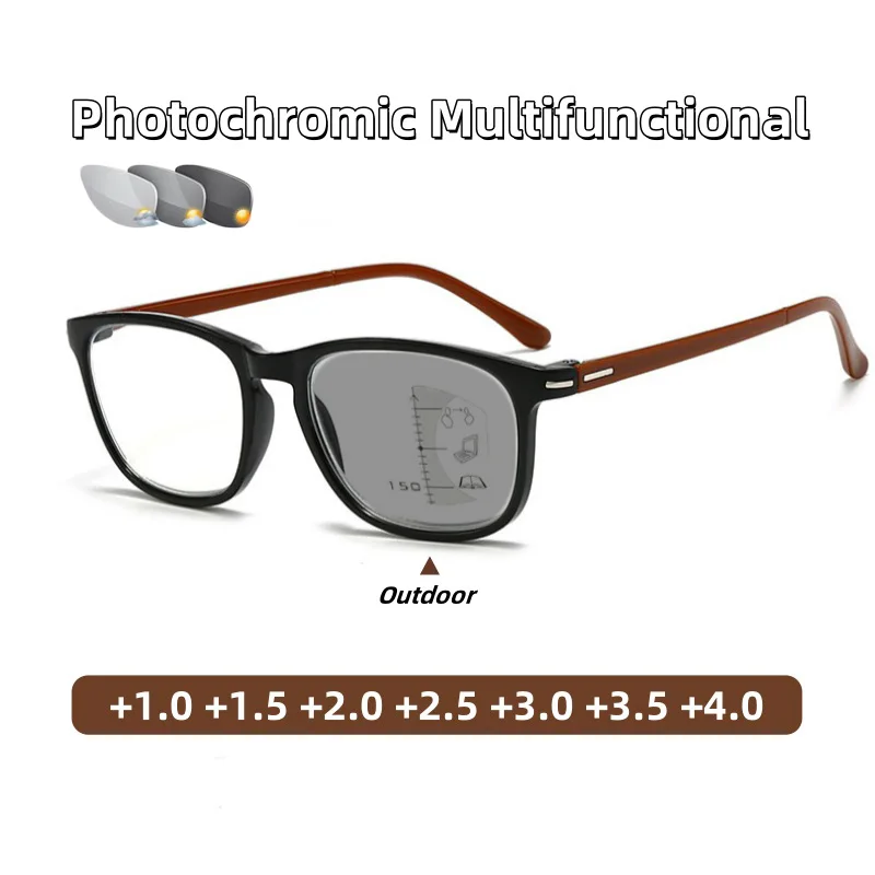 

Minimally Elegant Photochromic Multifunctional Reading Glasses Clear Lens Anti-Blue Light Glasses Classic Square Frame Unisex