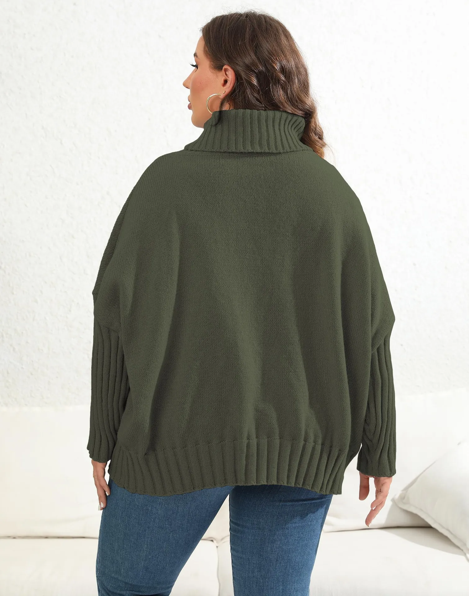 2025 zimowy sweter z golfem Plus Size damski serce duży sweter Lady Casual luźny sweter Oversize duże koszulki krągła dzianina