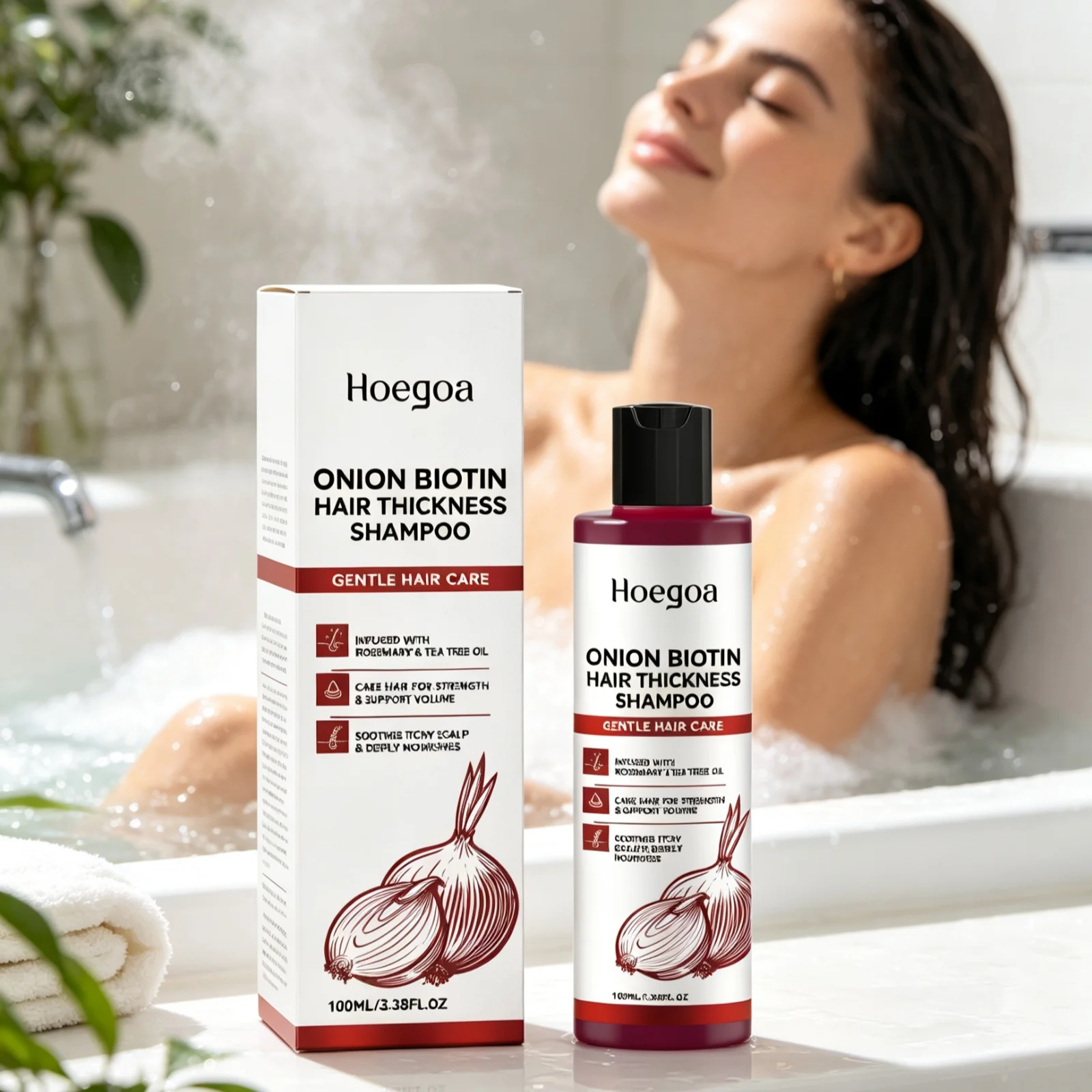Hoegoa Onion Biotin Shampoo Long Lasting Moisture Hair Soothing Scalp Dryness Anti Frizz Non Irritating Gentle Hair Care Shampoo