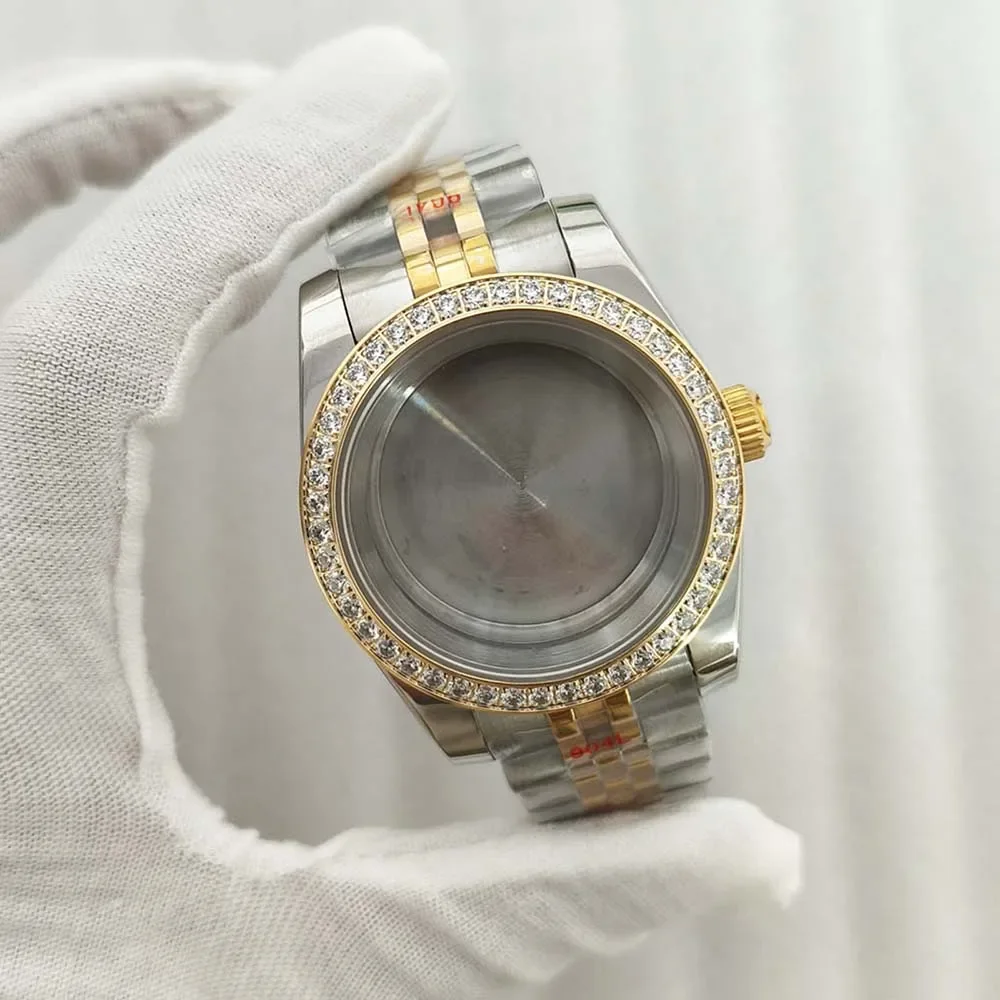 36 مللي متر/39 مللي متر ساعة + حزام الياقوت الزجاج الماس الحافة الحال بالنسبة NH35 NH36 4R 7S ساعة يد تعمل بالحركة أجزاء الفضة الذهب روز