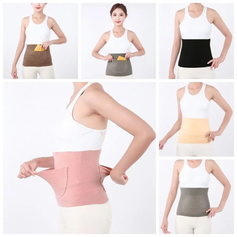 

Warm Thermal Waist Support Belt High Elastic Thin Fleece Waist Warmer with Pocket Comfortable Lower Waist Support Belt Men Women