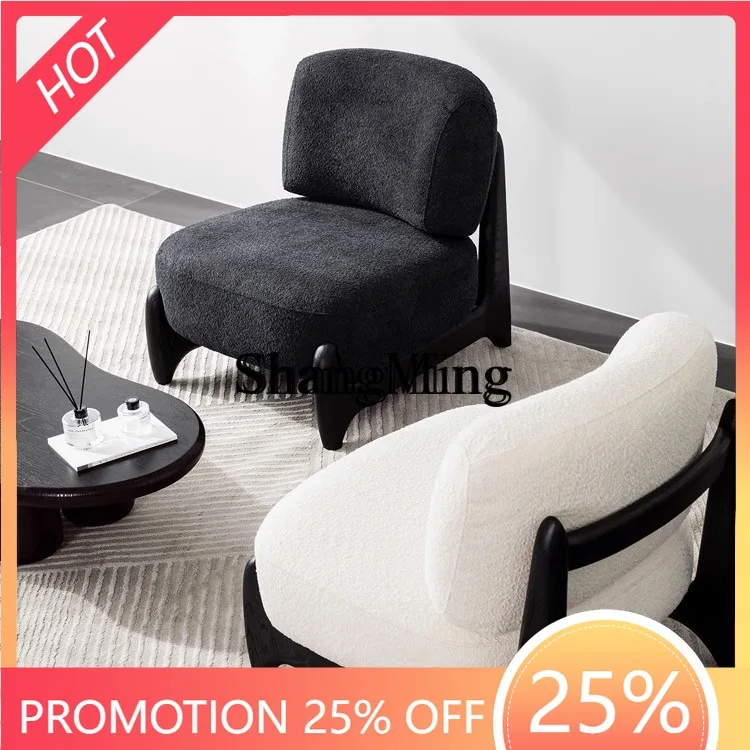 

FG Single Sofa Chair Lamb Wool White Wax Wood Cream Style Single Chair Simple Lazy Leisure Chair