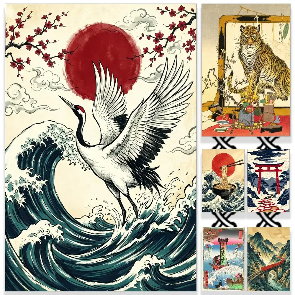 Art Vintage Creative Animal Ukiyo-e HD Waterproof PP Self-Adhesive Removable Wall Art Poster Bedroom Cafe Gym Home Decor Gift
