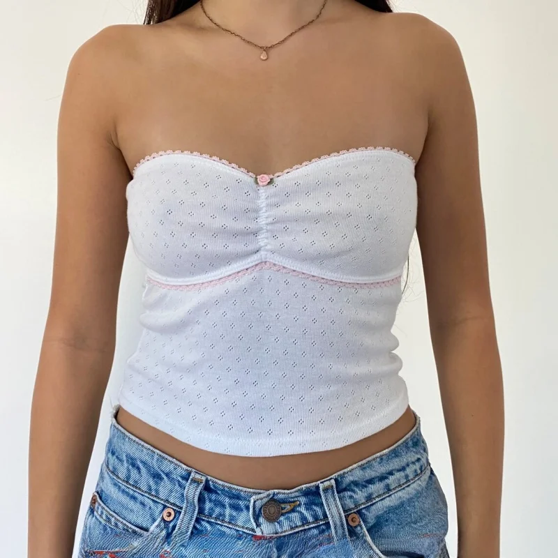 

Sexy Style Cotton Short Sleeve Printed Dress Women's Versatile Strapless Top Cotton Blend Color Adult Ceremony Wear