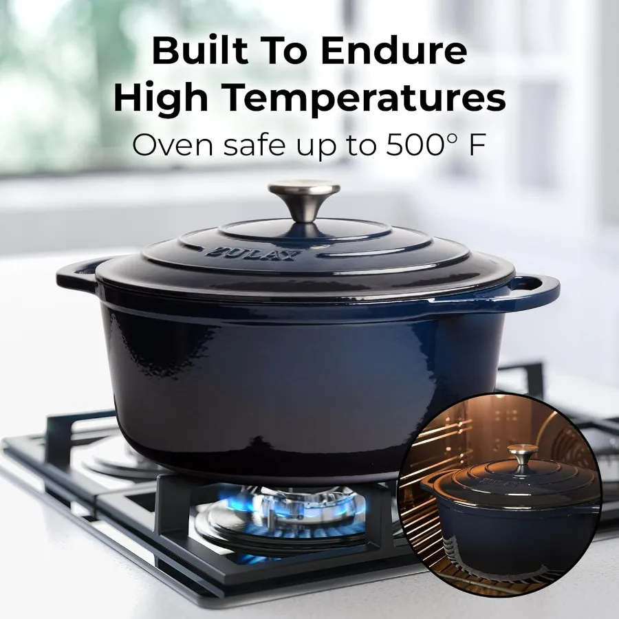 6 Quart Enameled Cast Iron Dutch Oven Pot with Lid – Premium Durability & Oven Safe up to 500°F – Heavy Duty Cookware Perfect fo