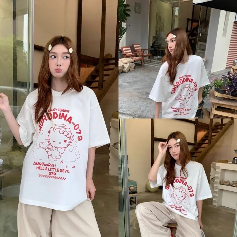 Street Women's Quick Drying T-shirt Hello Kitty 3D Printed T-shirt Fashionable, Cute, Sweet, Casual Daily Wear Loose Top