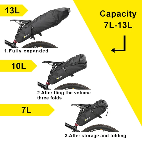 Imagen 2 del producto Rhinowalk-Bolsa para SILLÍN de bicicleta impermeable, gran capacidad, alforja para sillín de bicicleta, bolsa trasera plegable para ciclismo, bicicleta de montaña y carretera