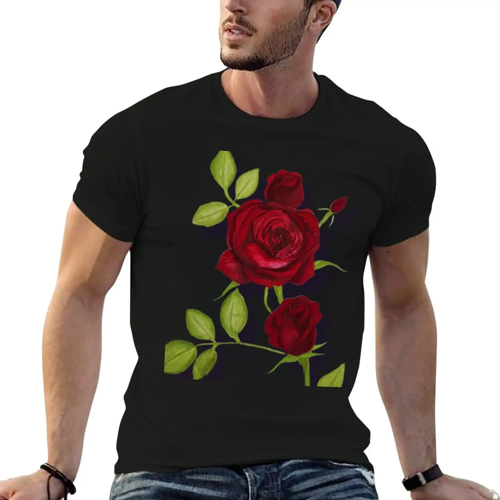 Rose's in shadow, handpainted gouache Lightweight Sweatshirt customs design your own Short sleeve tee mens champion t shirts