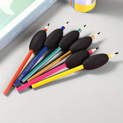 Imagen 2 del producto Empuñaduras de lápiz de espuma suave, diseño ergonómico antideslizante para niños/adultos, ayuda para escritura a prueba de sudor (multicolor), 6 uds.
