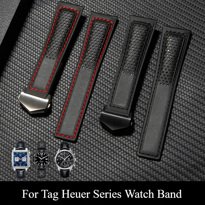 Дышащий, приятный для кожи ремешок для часов из натуральной коровьей кожи для Heuer Tag Series, ремешки для часов с пряжкой из нержавеющей стали, 22 мм, черный