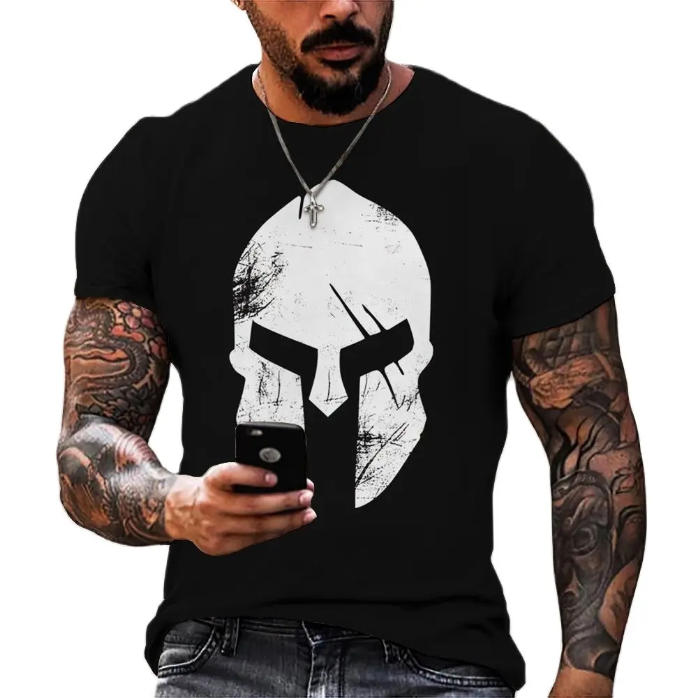 

Retro men's short sleeved T-shirt, Spartan Knight, 3D graphic printing, street, summer, men's shirt, clothing