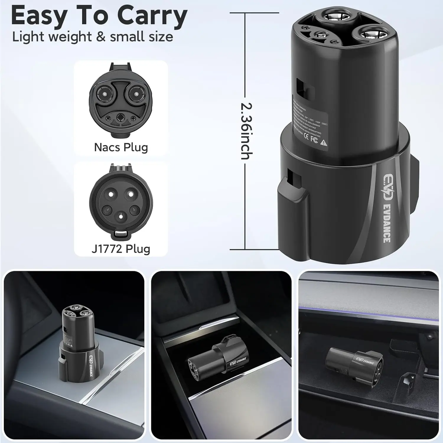 EVDANCE J1772 to Tesla Adapters 80A 250V Chagring Adapter Type1 to Tesla NACS Adapter for Mod-3/Y/S/X Fast Charging Accessories