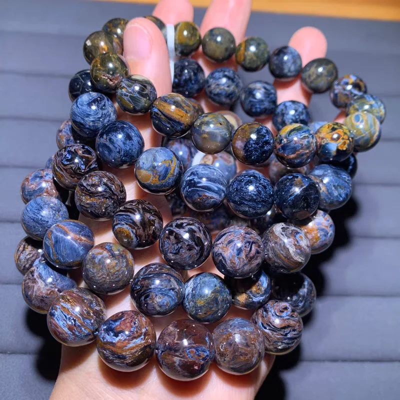 

Браслет из натурального голубого пиерсита с эффектом шатойта для женщин, редкие круглые бусины из желтого пиерсита с эффектом кошачьего глаза, Намибия, AAAAA