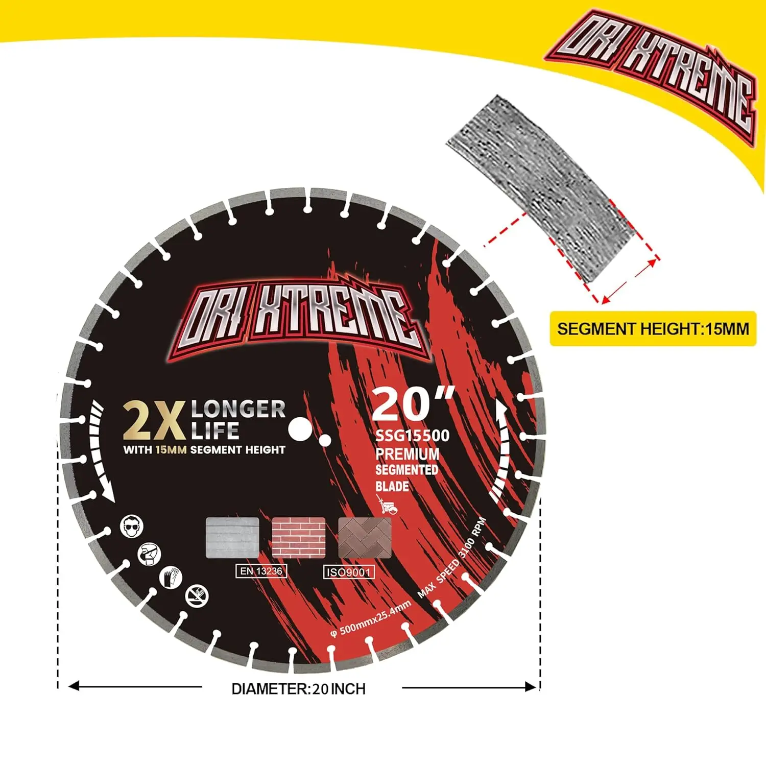 Inch Diamond Concrete Saw Blade, Segmented General Purpose Blade Dry/Wet Cutting Concrete, Reinforced Concrete, Masonry, Bric