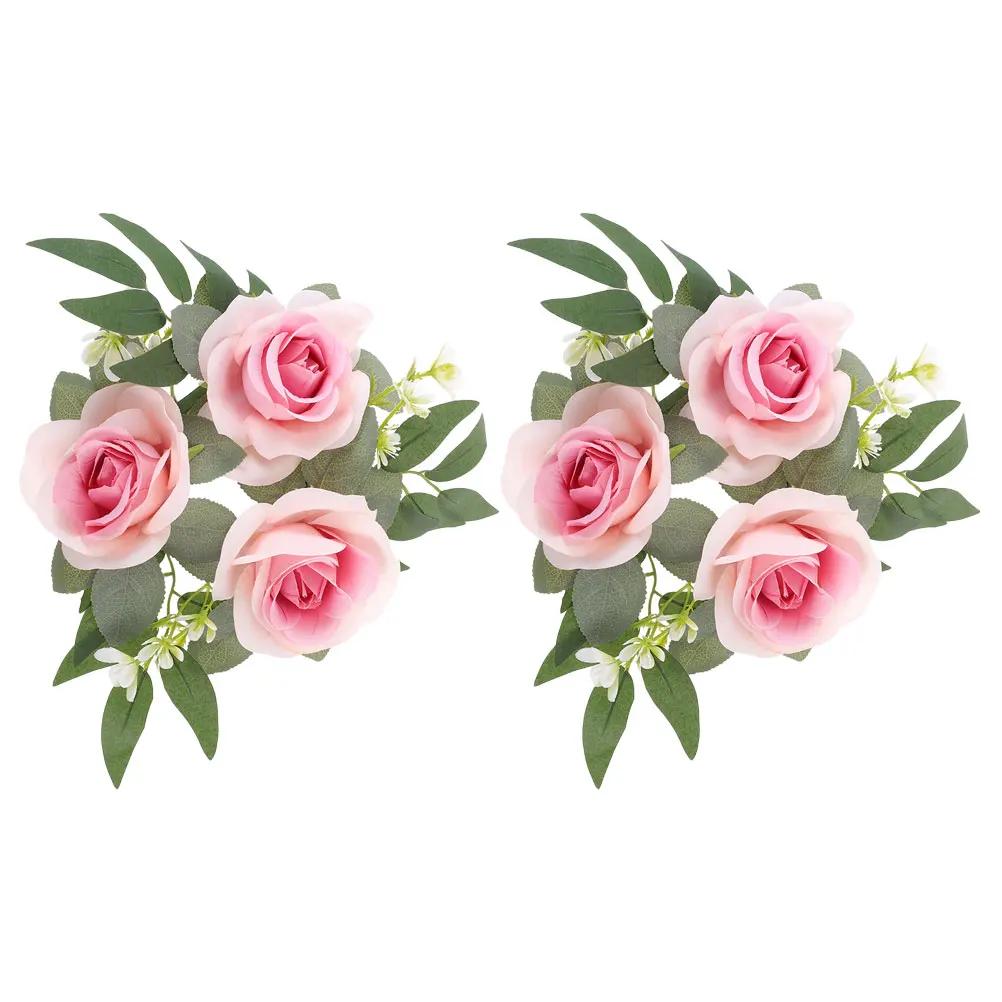 

2Pcs Artificial Flower Ring Realistic Rose Wreath Table Centerpiece Wedding Party Decor Artificial Rose Ring