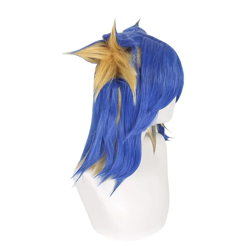 New Valorant Neon Cosplay Wig Game Short Blue Mix Blond Braided Heat Resistant Synthetic Fashion Hair Role Play Wigs And Wig Cap