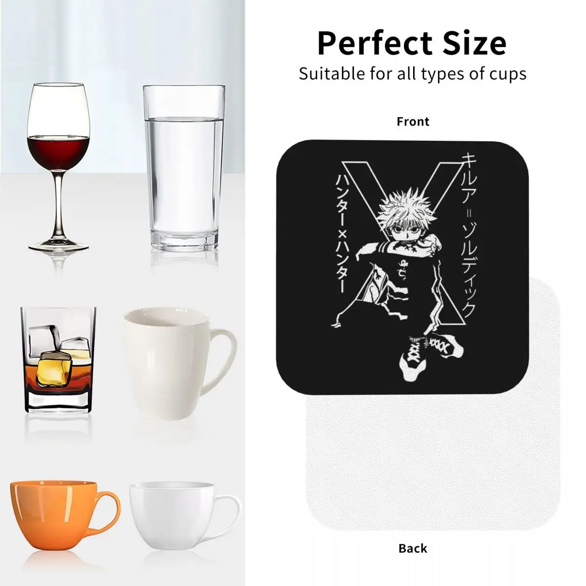 كيلوا زولديك أنيمي HXH هنتر X هنتر الوقايات المطبخ المفارش عدم الانزلاق كوب عازل الحصير القهوة ل ديكور منصات مجموعة من 4