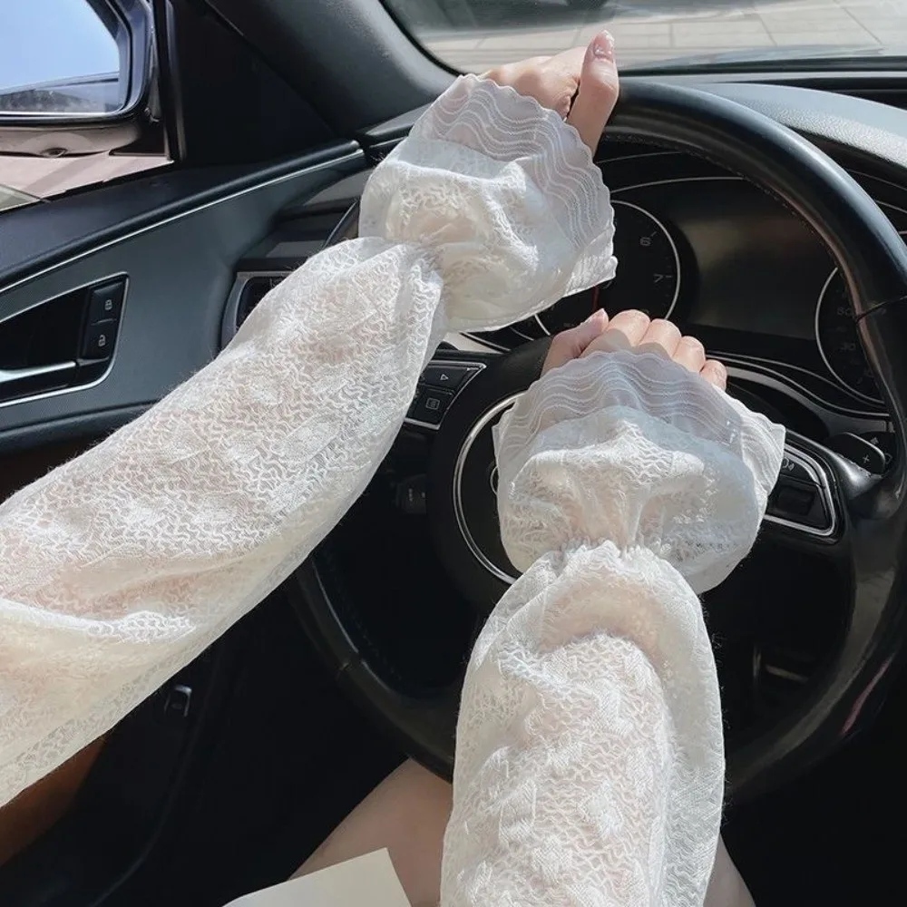 

Fashion Breathable Sun Sleeves Anti-UV Sun Protection Driving Gloves Long Loose Fit Floral Lace Gloves