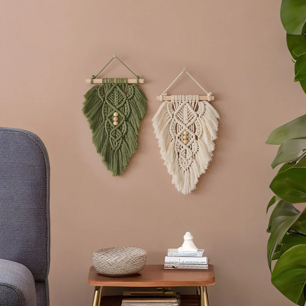 Hand-woven Leaf Tapestry Nordic Room Bedroom Wall Feather Hangings Dream Catcher Room Decor Aesthetic