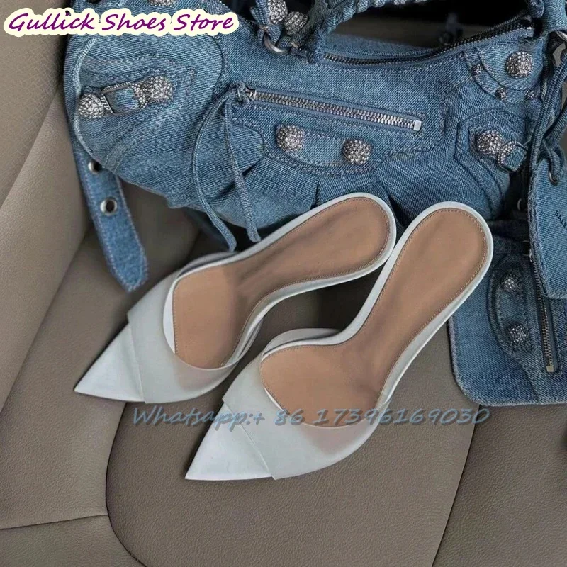 Concise Slippers For Women Pointed Toe Slip On Mules Office Lady Stiletto High Heel Spring Summer Sandals Nude White Plus Size