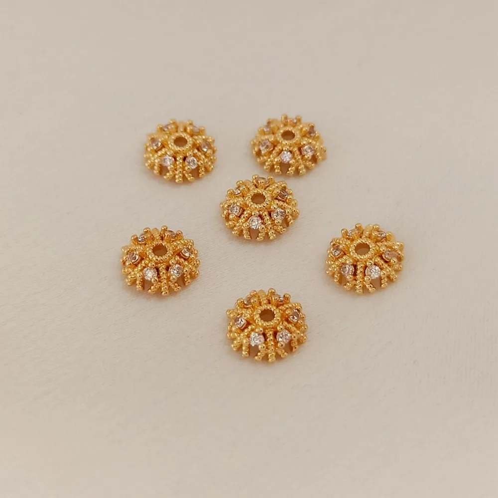 14K Gold-encrusted Zircon Flower Stand, 7mm Handcrafted Sequins with Beads, Hollowed-out Flower Hat, Floral Design Material