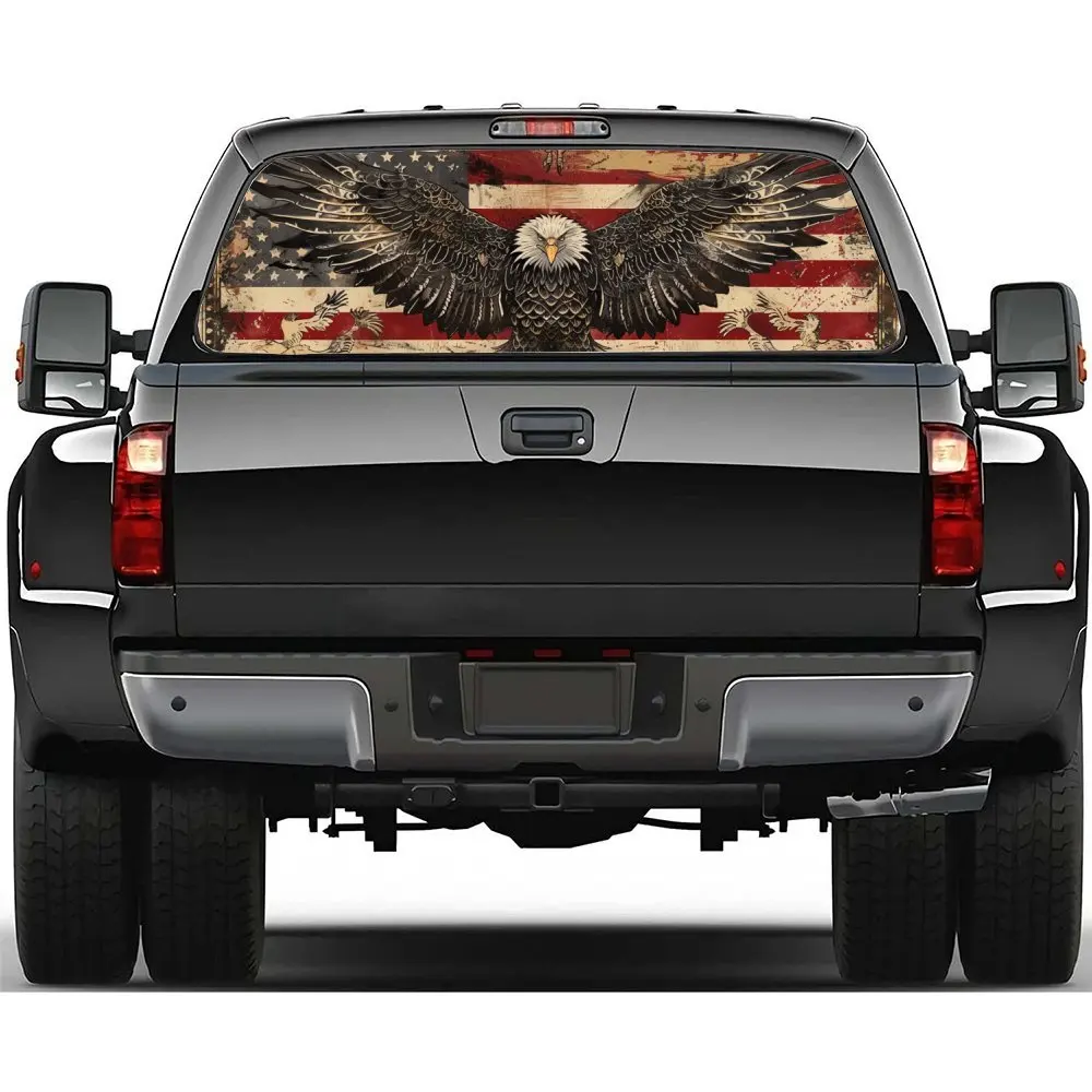

Eagle Raising The National Flag Car Accessories Rear Windshield Sticker, Truck Window See Through Perforated Window Car Vinyl Wr