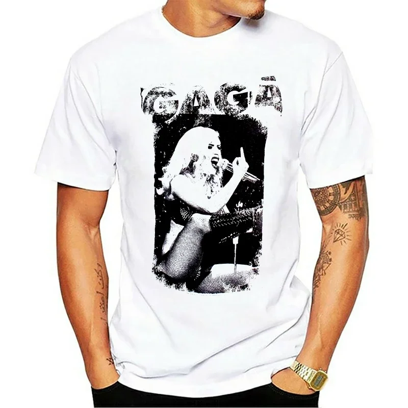 New Arrival fashion heavyweight Hot Sale  LADY GAGA ?C Men's Finger T-Shirt White  New Men'S T Shirt Harajuku Hip Hop Tees Tops