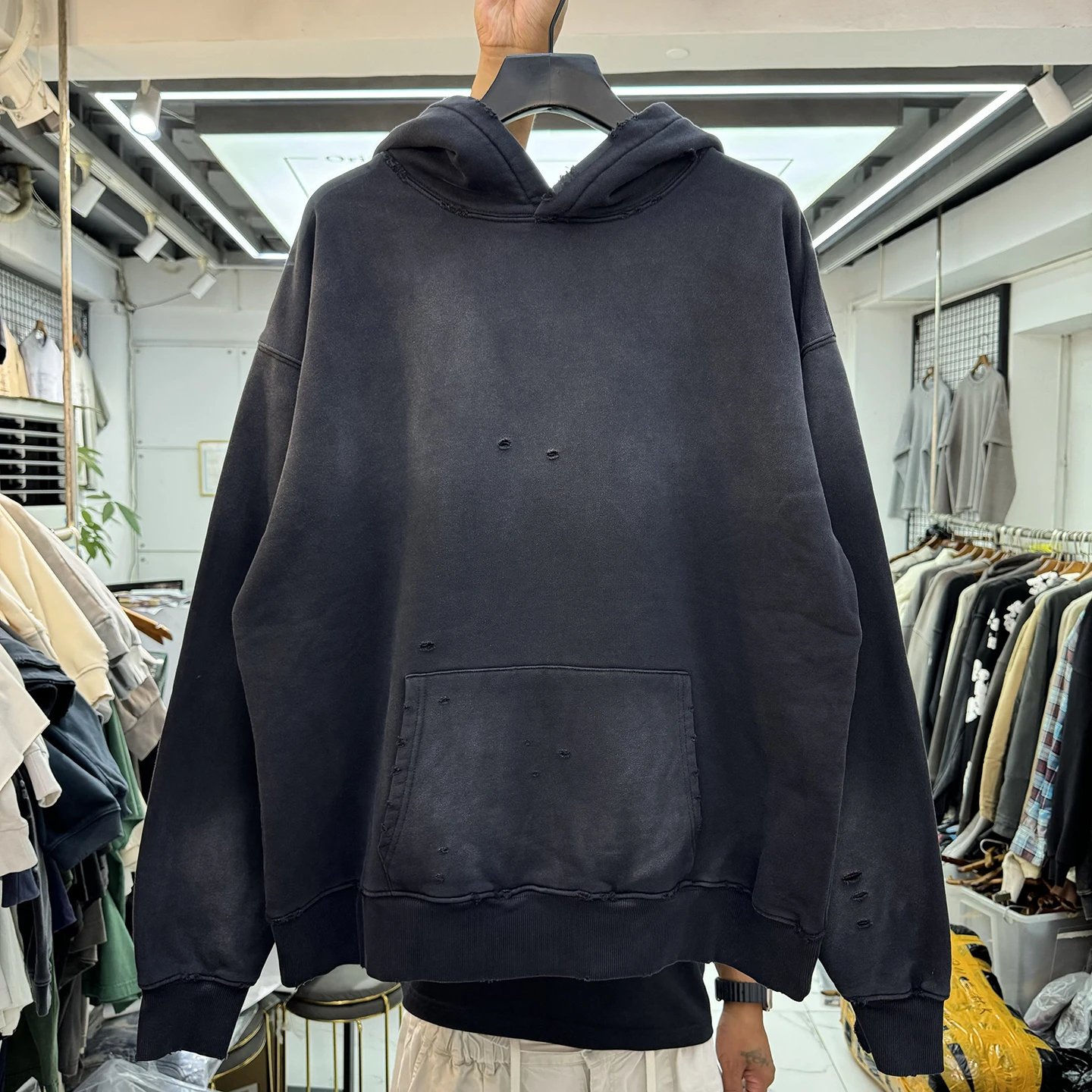 

Толстовка с принтом в стиле ретро, повседневная свободная толстовка для мужчин и женщин, High Street Sle, осень-зима, потертый вид