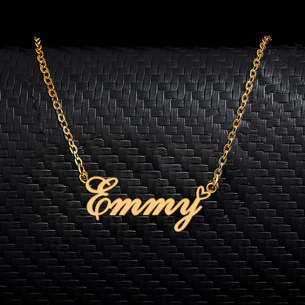 

AOLOSHOW Trendy Emmy with Heart Pendant Name Necklace for Women Stainless Steel Gold Plated Jewelry Mother's Day Gift