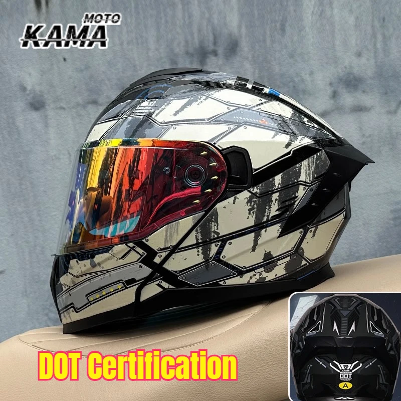 

909-Motorcycle Helmet, Men's and Women's Open Face Helmet, Double Mirror Semi Full Coverage Motorcycle Electric Motorcycle