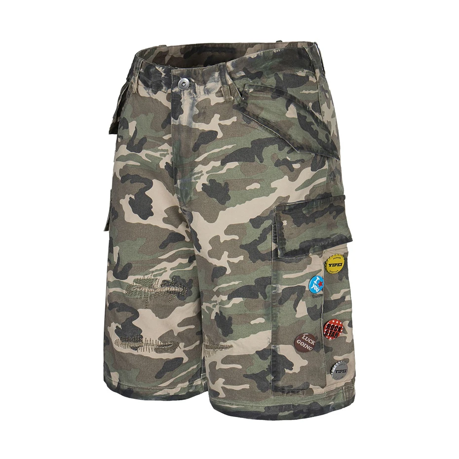 Mens Camouflage Cargo Shorts Streetwear Hip Hop Casual Short Harajuku Vintage Function Big Pockets Baggy Knee Length Pant Male
