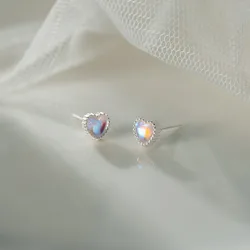 New 925 Sterling Silver Simple Moonlight Stone Love Heart Stud Earrings for Women Gift Trendy Elegant Wedding Bride Fine Jewelry