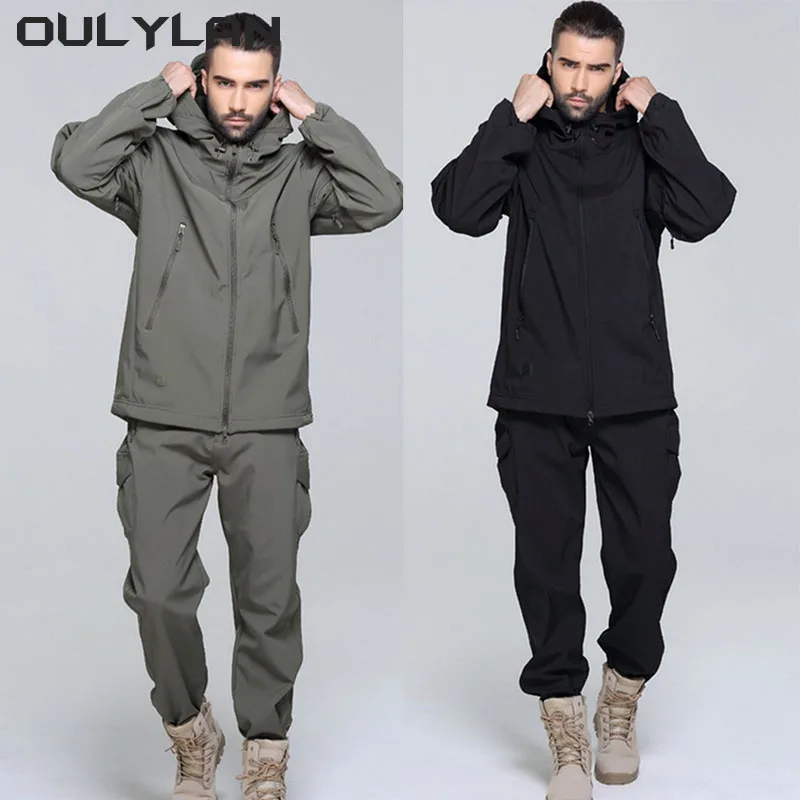 

Oulylan Tactical Jackets Set Hunting Fleece Waterproof Fishing Hiking Camping Coat Pants Tracksuits Hooded Thermal Camo Clothes