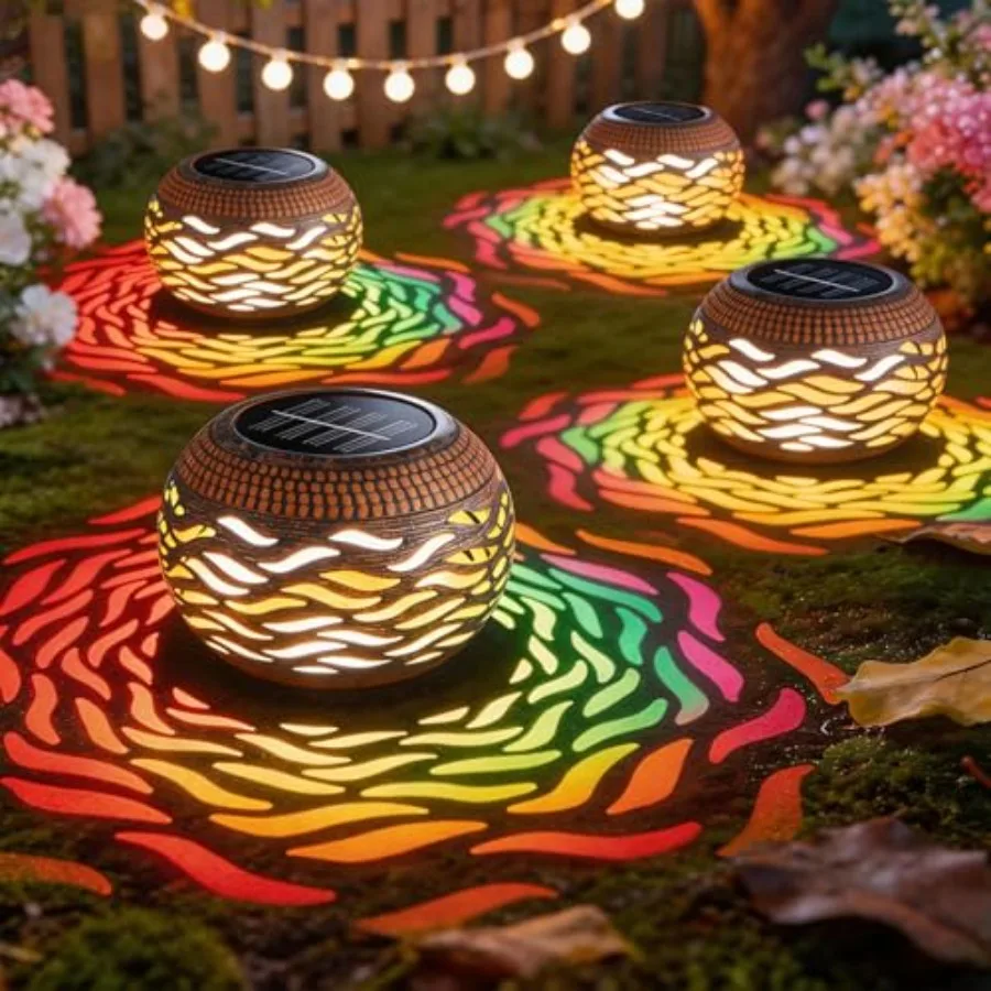 

Солнечные фонари для улицы, водонепроницаемые, 4 шт., ретро-металлические, с ажурным узором, 3 режима освещения, декоративные настольные светильники