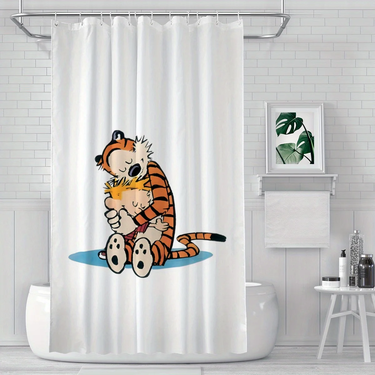 

Забавная занавеска для душа с изображением мальчика и тигра – Ностальгическое приключенческое искусство, элегантный декор для гостевой ванной комнаты, 70x70 дюймов, в комплекте с крючками