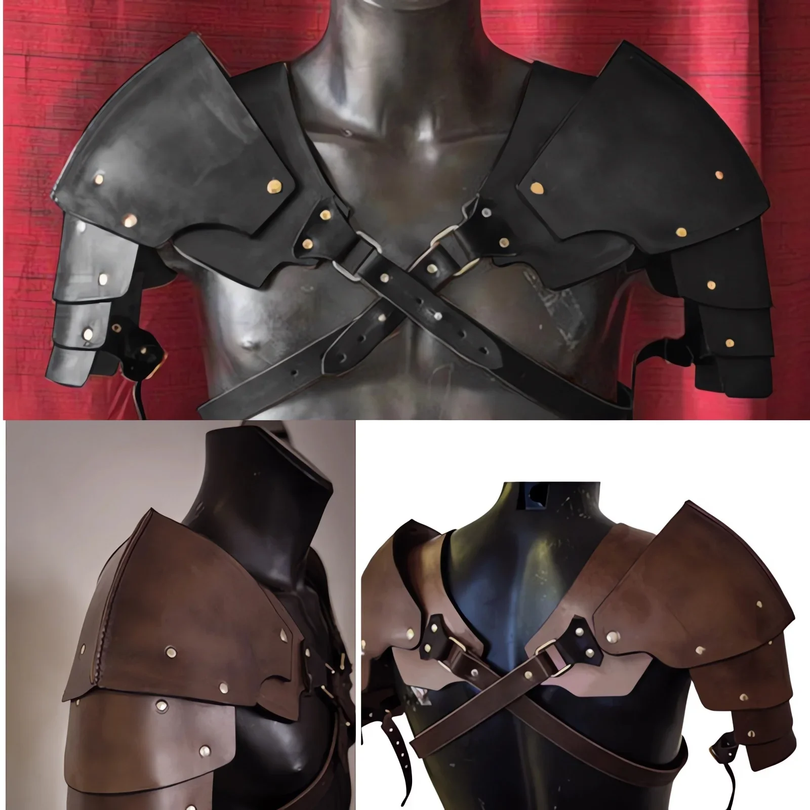 

Medieval Gothic Shoulder Armor Viking Warrior Knight Cosplay Costume For Men Women Black Leather Harness Harness Armour Cape