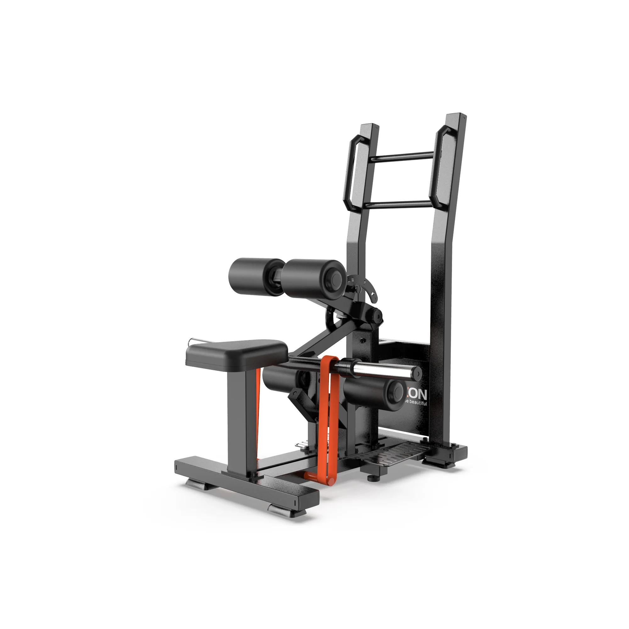 

professional equipment Standing Hip Thrust with weight plates and resistance bands.