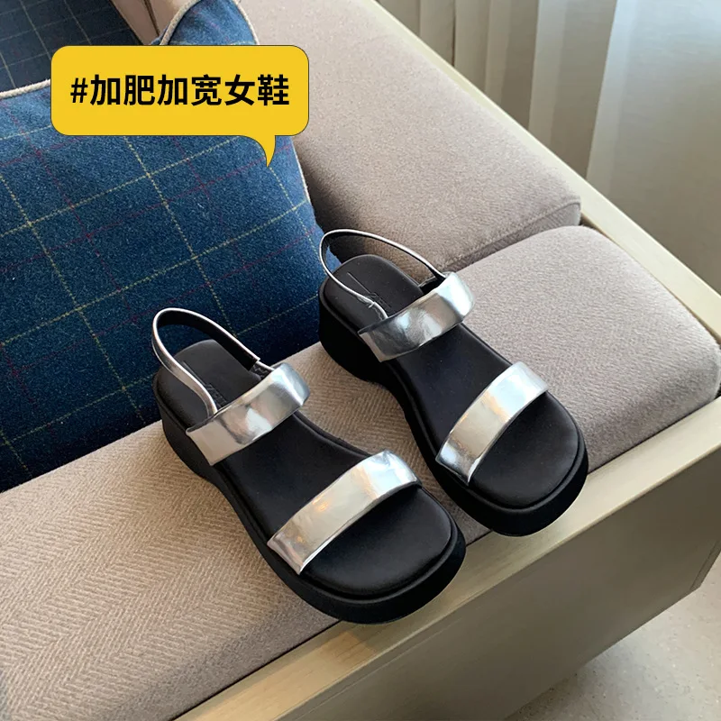 

Thick Sole Summer Sandals Outdoor Wear Silver Casual Slippers Wide Foot Plus Size Comfortable Non Slip Large Size Ladies Daily B
