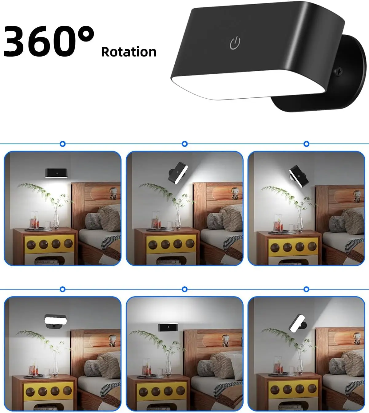 2 مصابيح حائط مغناطيسية LED أضواء ذكية USB ضوء ليلي قابل لإعادة الشحن مع جهاز تحكم عن بعد 3 أوضاع قراءة لغرفة النوم بجانب السرير