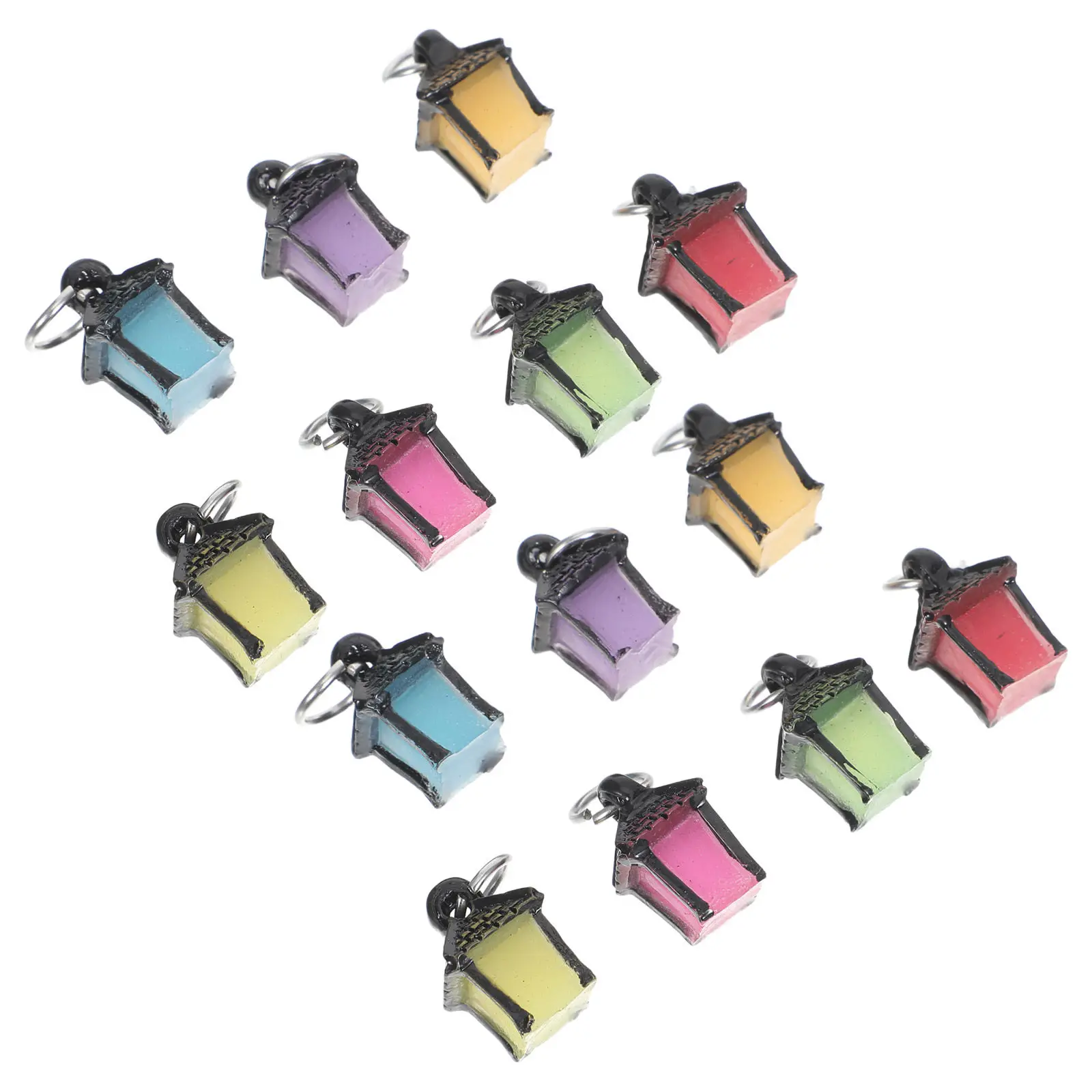 14Pcs Luminous Resin Miniature Lanterns Glow in The Dark Vintage Hanging Lanterns for Fairy Garden Microlandscape Tiny