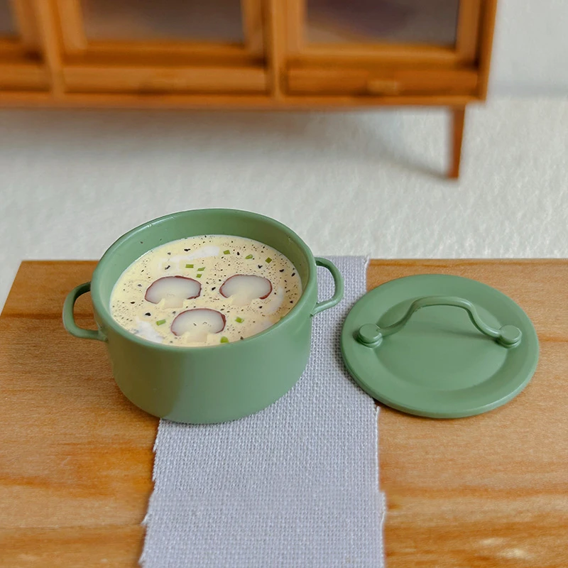 New 1/12 Dollhouse Mini Cream Mushroom Soup Pot Model Doll Home Simulation Kitchen Decoration Accessories Pretend Play Toys
