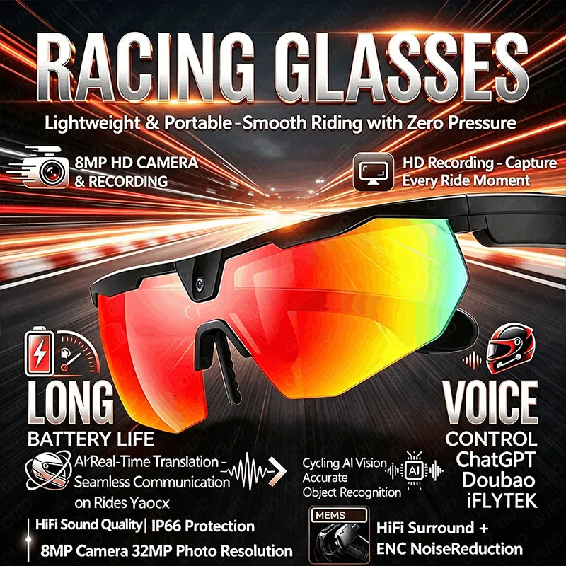 

New Smart Glasses HiFi Sound Quality AI Voice Translation 800W HD Camera Photo Video Shooting Anti-Shake Function Smart Glasses