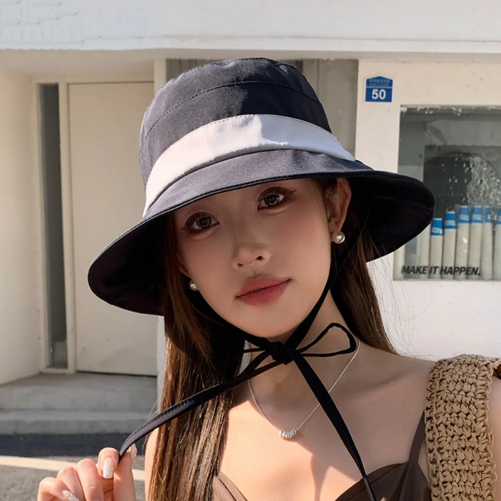 새로운 대형 브림 어부 모자 선 스크린 레이스 업 일 모자 빠른 건조 버킷 모자 여성