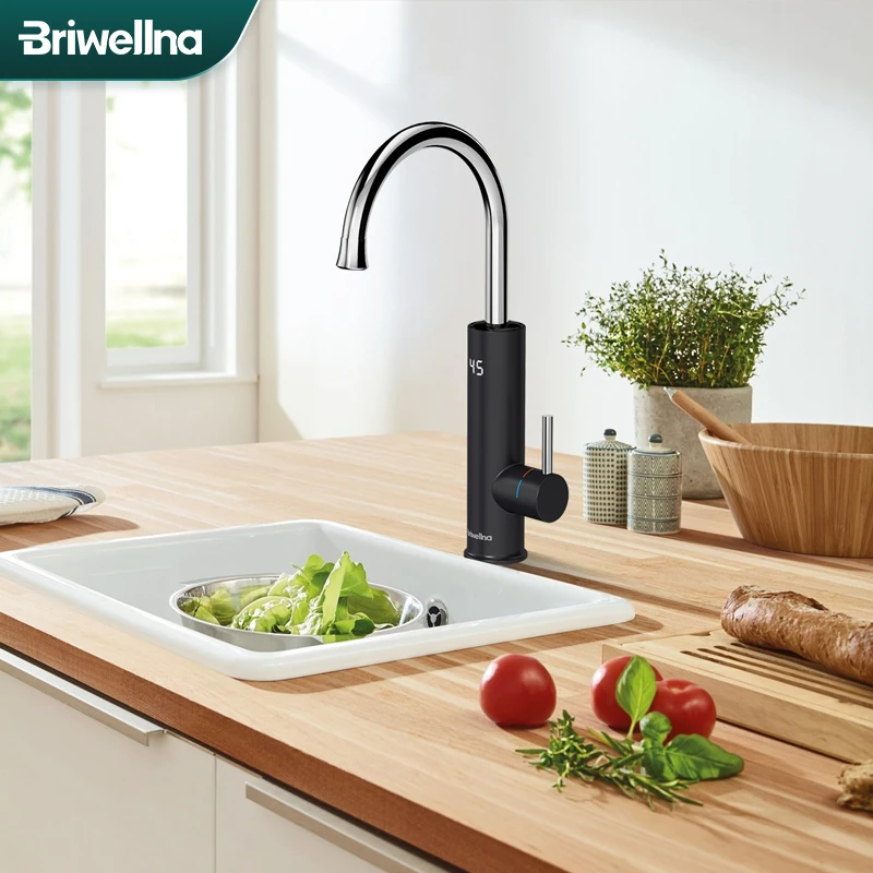 Briwellna Electric Water Heater Kitchen Faucet 2 in 1 Swivel Heating Tap Mixer Tankless Water Heater Flowing Electric Geyser