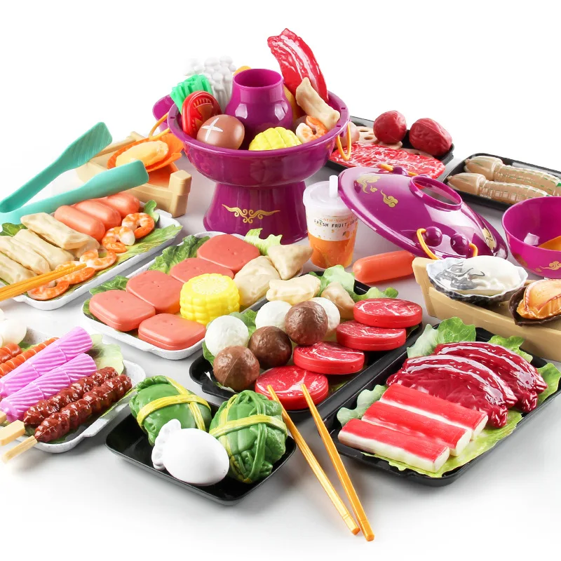 หม้อร้อนสำหรับเด็ก88/95/115ชิ้นของเล่นบาร์บีคิวชุดภาชนะพ่อแม่-ลูกแบบโต้ตอบของเล่นเพื่อการศึกษาแบบจำลองห้องครัว