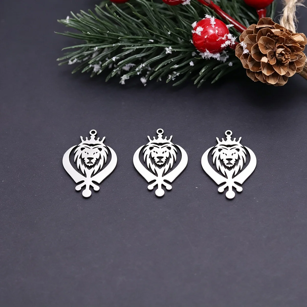 3pcs Crown Lion King Charms Stainless Steel Sikh Symbol Khanda Lion Pendants For Necklace Keychain Jewelry Making DIY Gifts