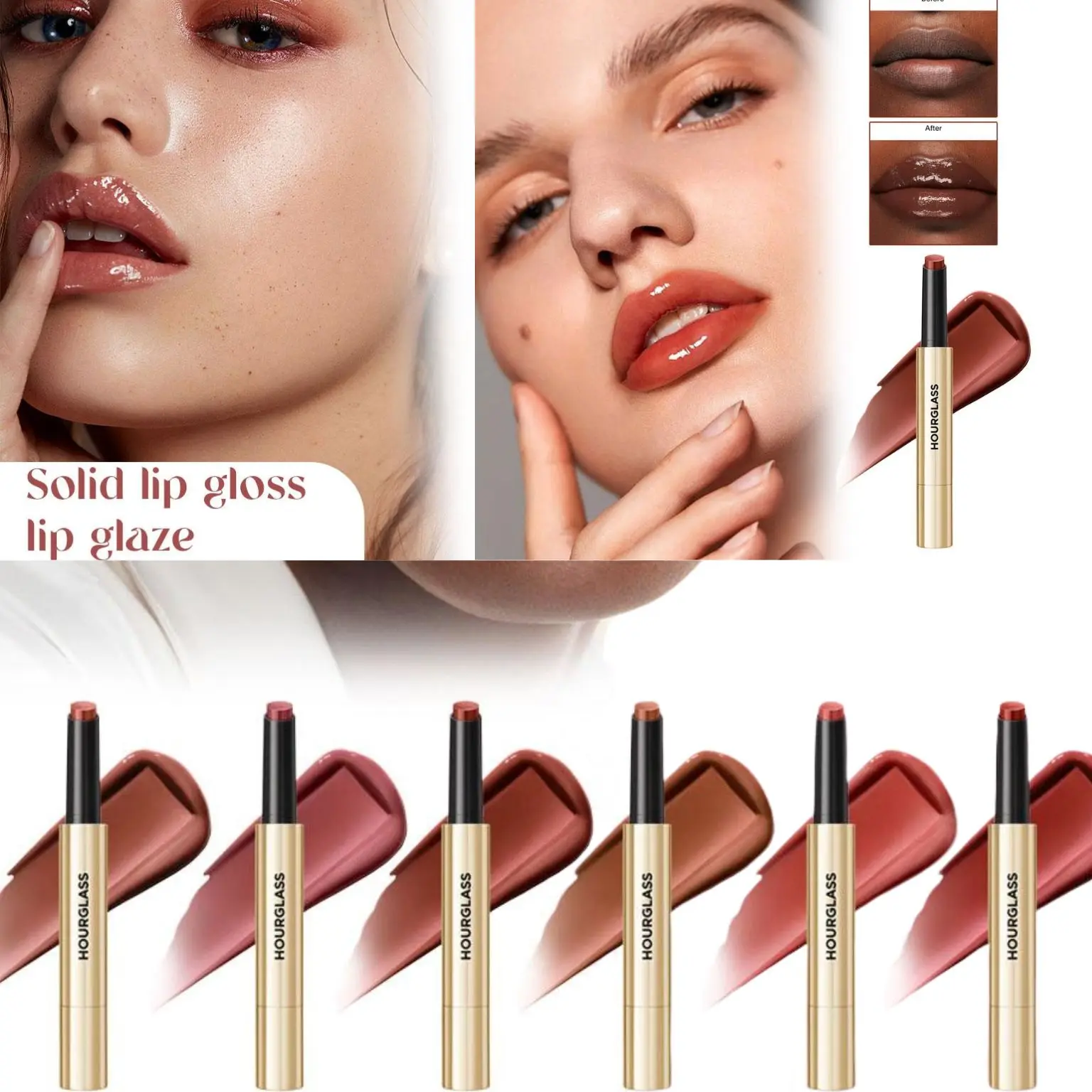 HOUR GLASS Shiny Solid Lip Gloss Long-lasting Lip Makeup Multiple Colors Solid Lip gloss Deeply Moisturizing Lip Gloss Lip Glaze