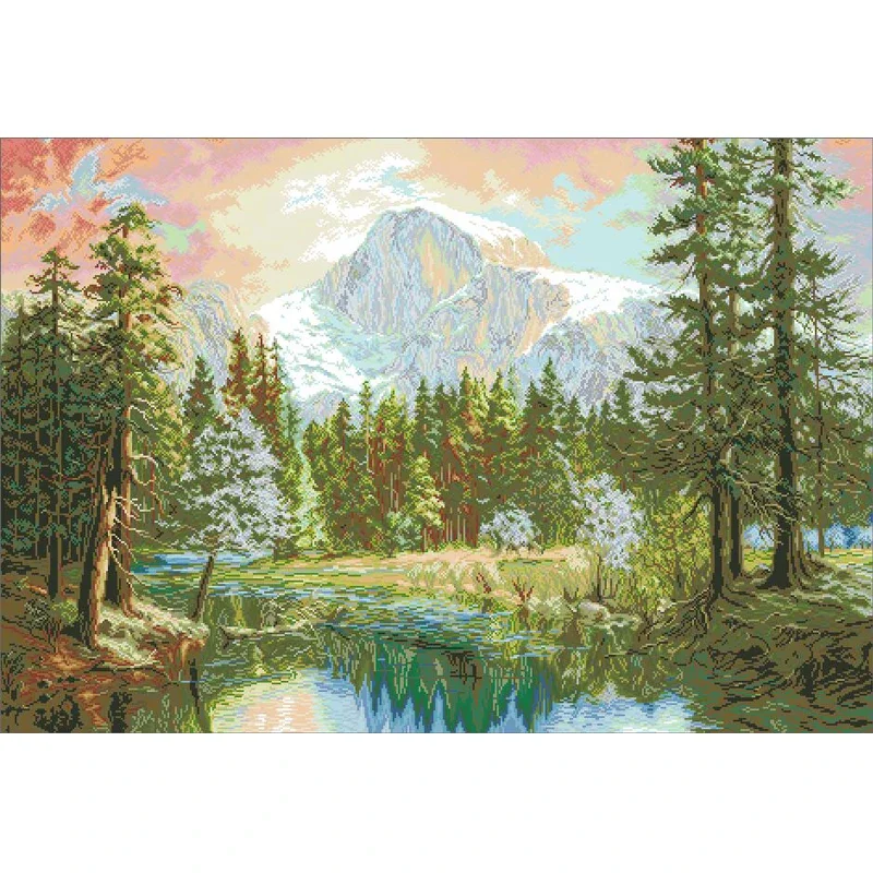 Amishop Top Quality Gold Collection Counted Cross Stitch Kit The Greatness Of Nature Mountain And Lake Forest Scenery Luca-S 604